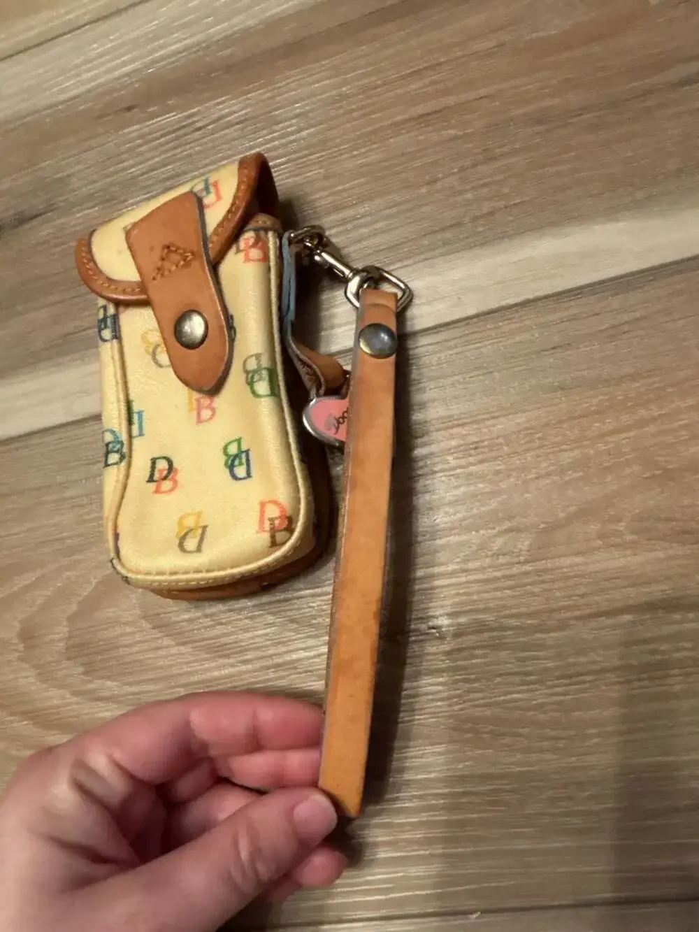 Vintage Dooney & Bourke Coated Canvas Monogram Wristlet Cellcarrier 2000 y2k